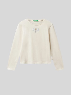 Benetton Kız Çocuk Baskılı Sweatshirt 6-14 Yaş Ekru