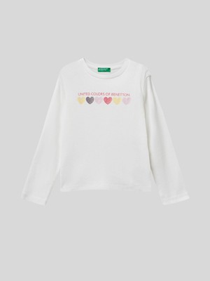 Benetton Kız Çocuk Basklı Sweatshirt 1-6 Yaş Ekru