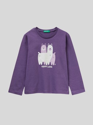 Benetton Kız Çocuk Baskılı Sweatshirt 1-6 Yaş Mor