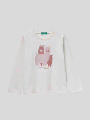Benetton Kız Çocuk Baskılı Sweatshirt 1-6 Yaş Ekru