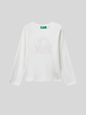 Benetton Kız Çocuk Basklı Sweatshirt 1-6 Yaş Beyaz