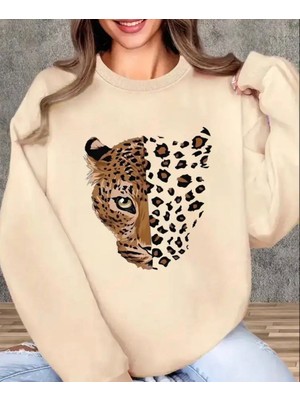 Baskı Detaylı Bisiklet Yaka Içi Polarlı Sweatshirt