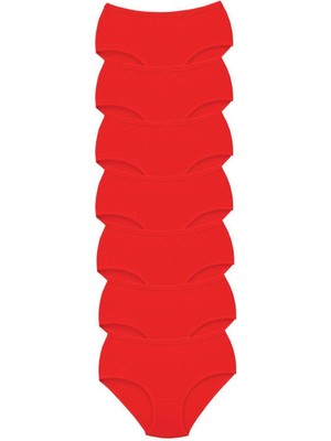 7 Adet Tutku Kadın Yüksek Bel Bato Kalın Lastik Külot Kırmızı