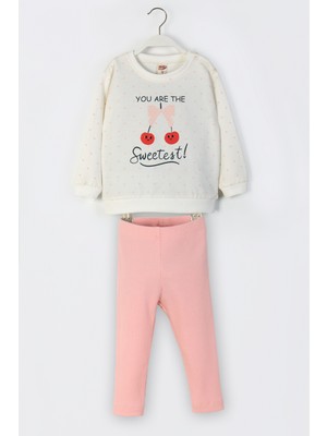 Kız Çocuk Kalp ve Kiraz Desenli Taytlı Takım