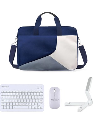 Microcase Samsung Galaxy Tab S9 Fe Plus X610 12.4 Inch Tablet Için Macbook Çantası+Türkçe Bluetooth Klavye+Mouse+Tablet Standı Beyaz AL5164