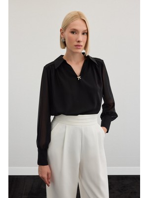 Aksesuarlı Salaş Bluz - Siyah
