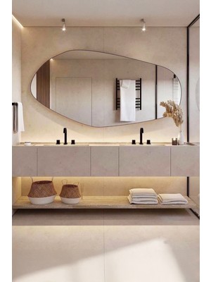 Faw Decor Fawdecor Asimetrik Ahşap Çerçeveli Ayna Ev Dekoru Estetik Duvar Aynası Banyo Tasarımı Özel Tasarım Ayna