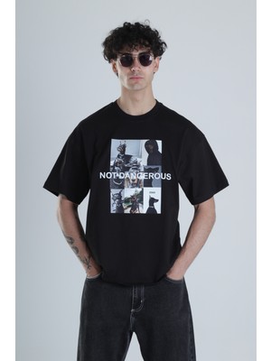 Not Dangerous Siyah Oversize Tasarım T-Shirt