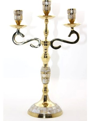 Pirinç Sedefli 3'lü Şamdan Model 3