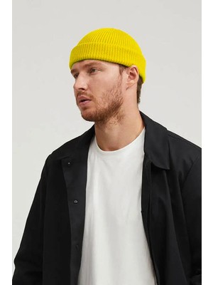 Erkek Sarı Premium Kısa Rolled Bere Şapka