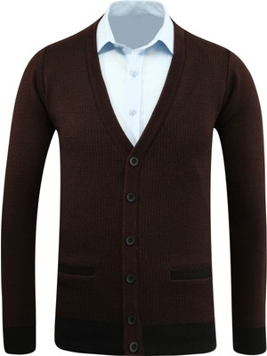 Erkek Büyük Beden Düğmeli Hırka Cepli Desenli Çelik Örgü Klasik Kalıp - 5208MB