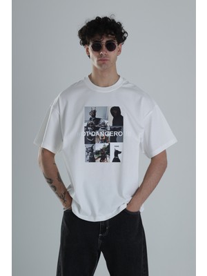 Not Dangerous Beyaz Oversize Tasarım T-Shirt