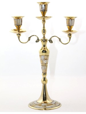 Pirinç Sedefli 3'lü Şamdan Model 1