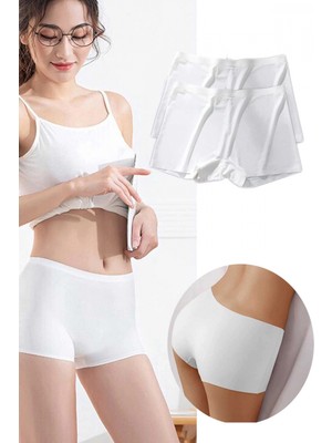 2 Adet Kadın Dikişsiz Görünmez Iz Yapmaz Mini Şort Boxer Beyaz