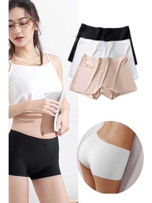 3 Adet Kadın Dikişsiz Görünmez Iz Yapmaz Mini Şort Boxer Siyah Beyaz Ten
