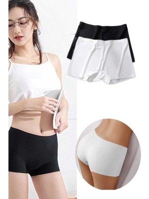 2 Adet Kadın Dikişsiz Görünmez Iz Yapmaz Mini Şort Boxer Siyah Beyaz