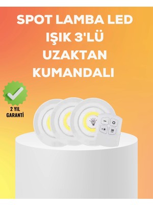 Çok Amaçlı Kullanım Için Kablosuz Yapışkanlı 3 Lü Uzaktan Kumandalı LED Spot Lamba