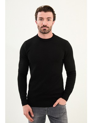 Desenli Slim Fit Bisiklet Yaka Erkek Kazak