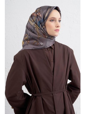 Armine Sura Saf Ipek Eşarp 9422 - 07 Gri Karışık Desen