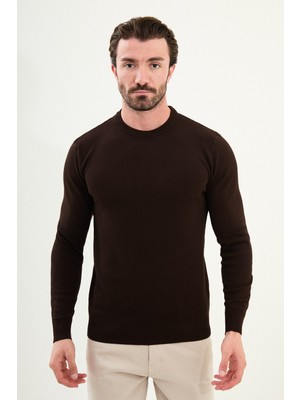 Desenli Slim Fit Bisiklet Yaka Erkek Kazak