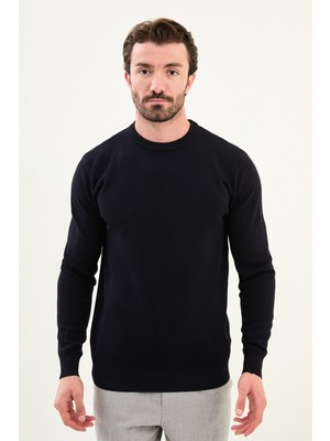 Desenli Slim Fit Bisiklet Yaka Erkek Kazak