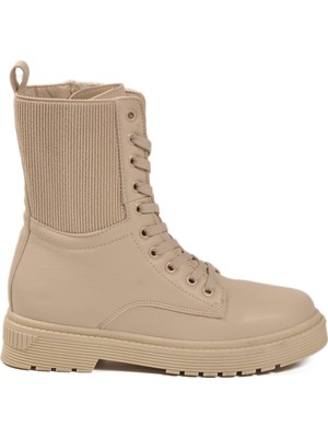 Bej Içi Polarlı Fermuarlı Uzun Kaymaz Taban Kadın Bot 23002 Z