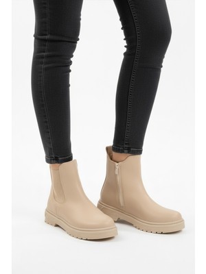 Bej Içi Polarlı Fermuarlı Kaymaz Kadın Bot 24071 Z