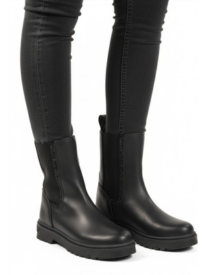 Siyah Bilekten Esnek Uzun Içi Polarlı Kaymaz Taban Kadın Bot 23012 Z