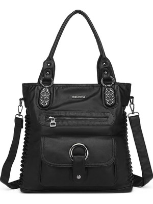 Barcelona Günlük Büyük ve Çok Cepli Kadın Omuz Çantası Uzun Askılı 1822 Siyah