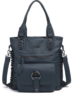 Barcelona Günlük Büyük ve Çok Cepli Kadın Omuz Çantası Uzun Askılı 1822 Jeans Mavi