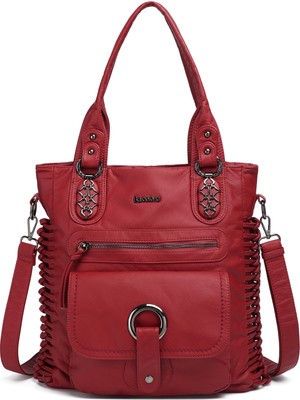 Barcelona Günlük Büyük ve Çok Cepli Kadın Omuz Çantası Uzun Askılı 1822 Bordo