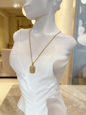 Dikdörtgen Küçük Zirkon Taşlı Çelik Kararmaz Tasarım Özel Zincirli Kolye 1 Adet