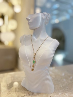 Yeşil Y Desenli Çelik Kararmaz Paslanmaz Tasarım Özel Zincirli Kolye 1 Adet