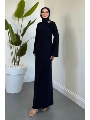 Lorvil Yandan Bağlamalı Büyük Beden Elbise Lacivert