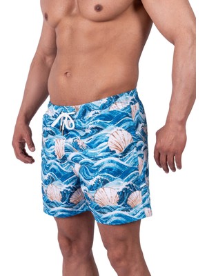 Bronz Ocean Wave Erkek Deniz Şortu Hızlı Kuruyan Aquadry Kumaş, Mavi Tonlar, Fermuarlı Cepli