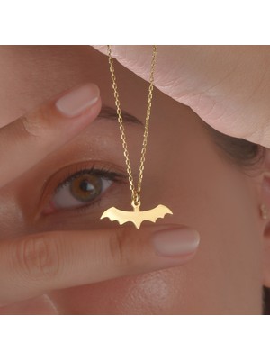 14 Ayar Altın Kaplama Cadılar Bayramı Yarasa Gümüş Kolye - CN00462