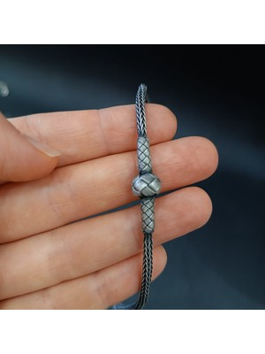 Oksitli Kazaziye Gümüş Erkek Bileklik - Eskitme Model