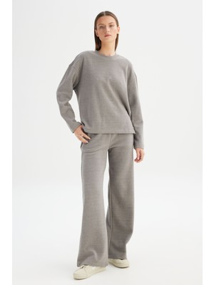 Straight Fit Düz Kesim Normal Bel Gri Sweatpant Eşofman Altı