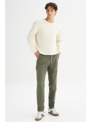 Regular Fit Normal Kesim Normal Bel Pamuklu Esnek Haki Chino Pantolon