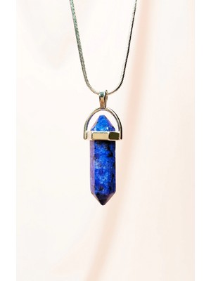 Lapis  Lazuli Doğal Taşı Zincirli El Yapımı Tasarımlı Kolye Uç: 3,5 cm Zincir: 20 cm Kutulu