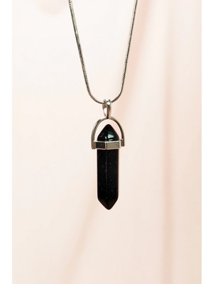Siyah Yıldız Taşı Doğal Taşı Zincirli El Yapımı Tasarımlı Kolye Uç: 3,5 cm Zincir: 20 cm Kutulu