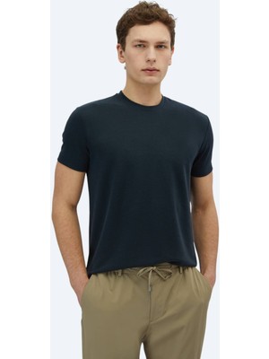 Siyah Düz Bisiklet Yaka T-Shirt