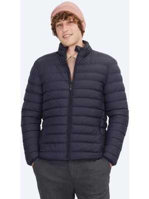 Lacivert Regular Fit Dik Yaka Casual Dokuma Mont