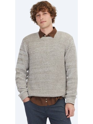 Vizon Bisiklet Yaka Desenli Pamuk Karışımlı Triko Kazak