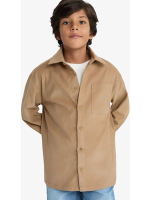 DeFacto Polo Yaka Fitilli Kadife Uzun Kollu Gömlek Erkek Çocuk G4421A825CW