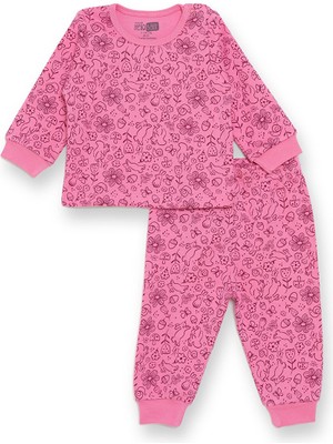 Hellobaby Kız Bebek Uzun Kol Pijama Takımı Interlok Bisiklet Yaka Reçme Paça