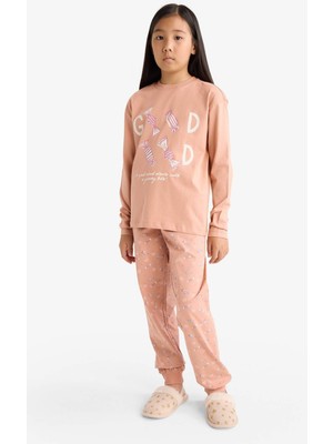 DeFacto Kız Çocuk Pijama Takımı Baskılı Uzun Kollu Üst Uzun Alt G0091A825WN