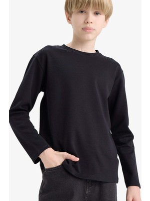 DeFacto Bisiklet Yaka Basic Düz Uzun Kollu Okul Tişörtü Erkek Çocuk E9661A825AU