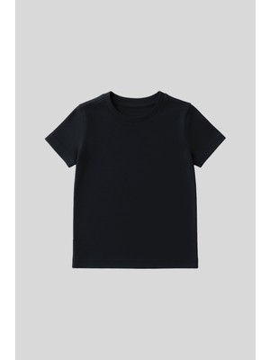 Lacivert O Yaka Standart Fit Basic Unisex Çocuk T-Shirt - 11328