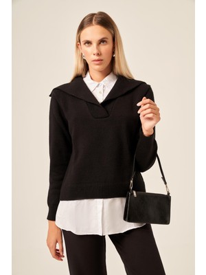 Ftz Women Kadın Poplin Mixli Kazak  Siyah 20983